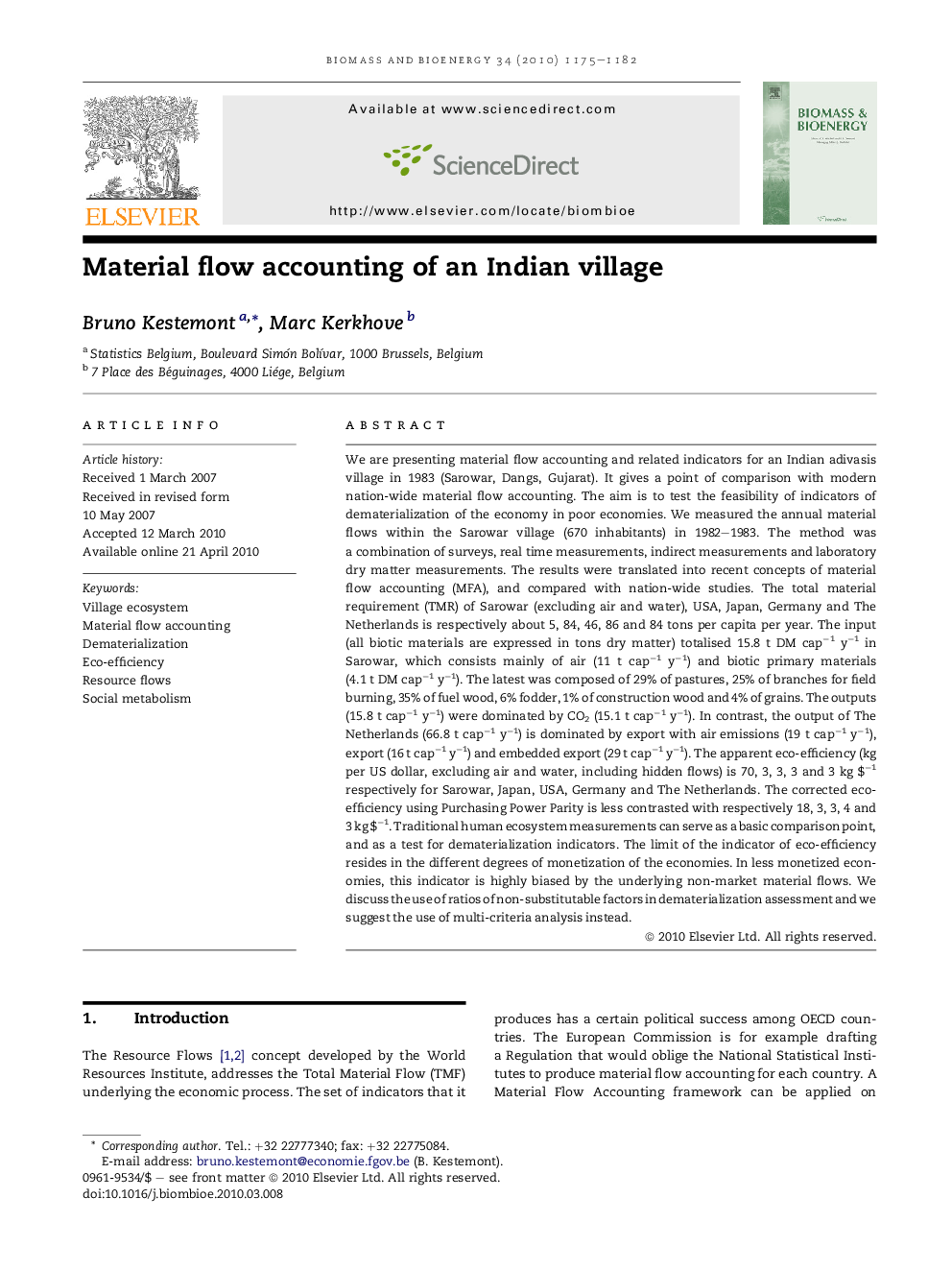 Material flow accounting of an Indian village