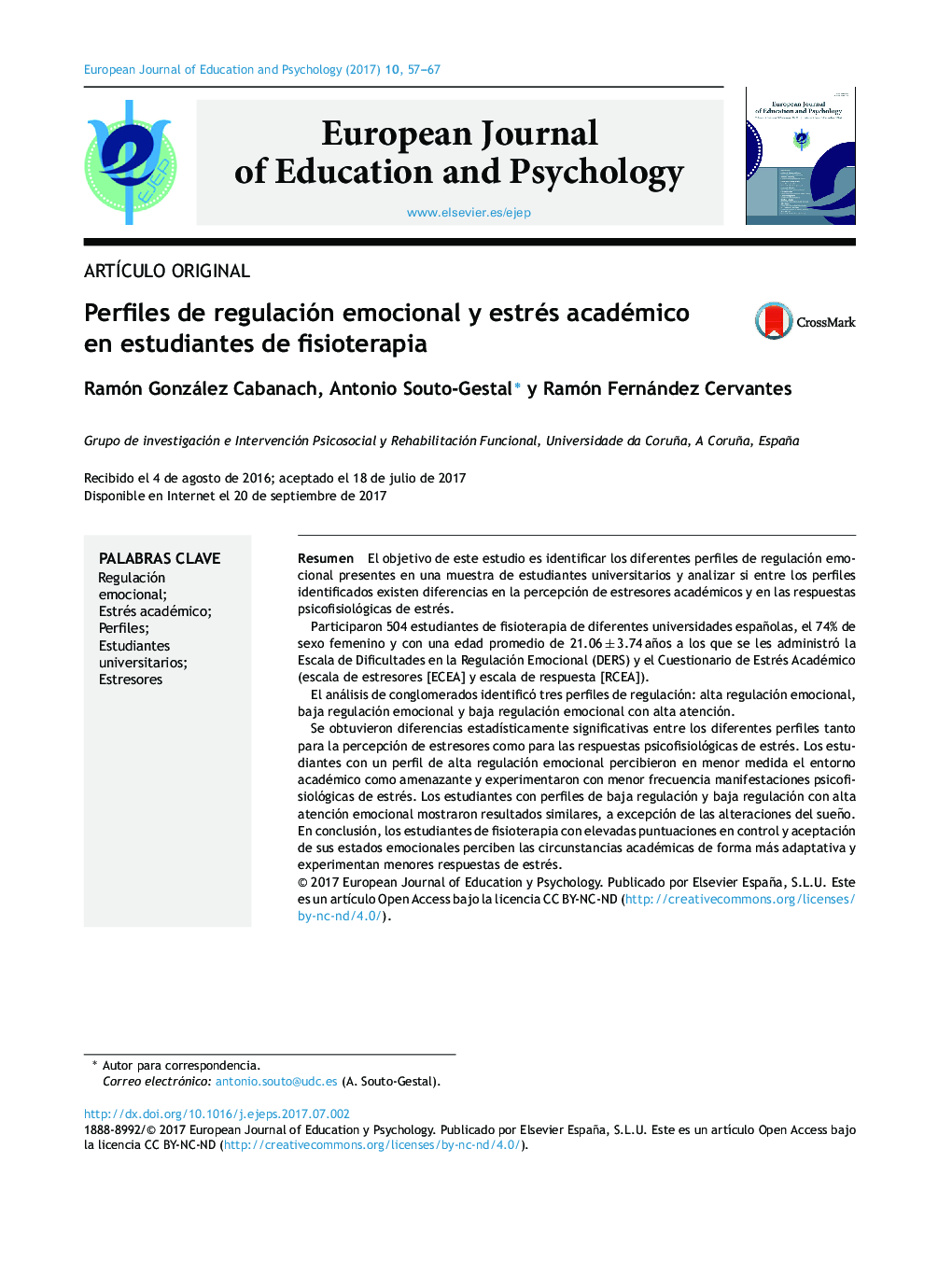 Perfiles de regulación emocional y estrés académico en estudiantes de fisioterapia