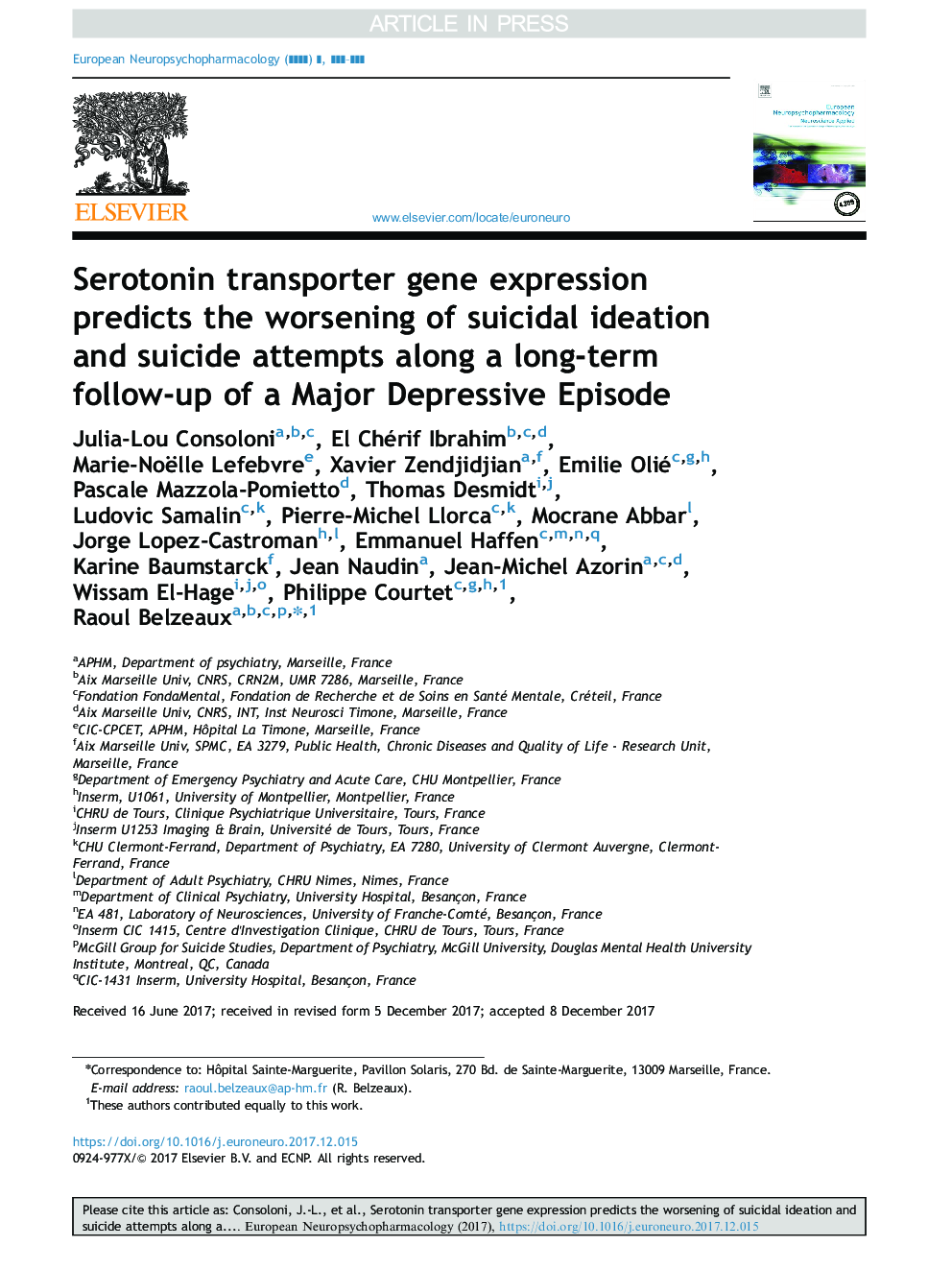 بیان ژن حمل کننده سروتونین، بدتر شدن ایده های خودکشی و تلاش های خودکشی را در طول یک پیگیری طولانی مدت از قسمت عمده افسردگی پیش بینی می کند 