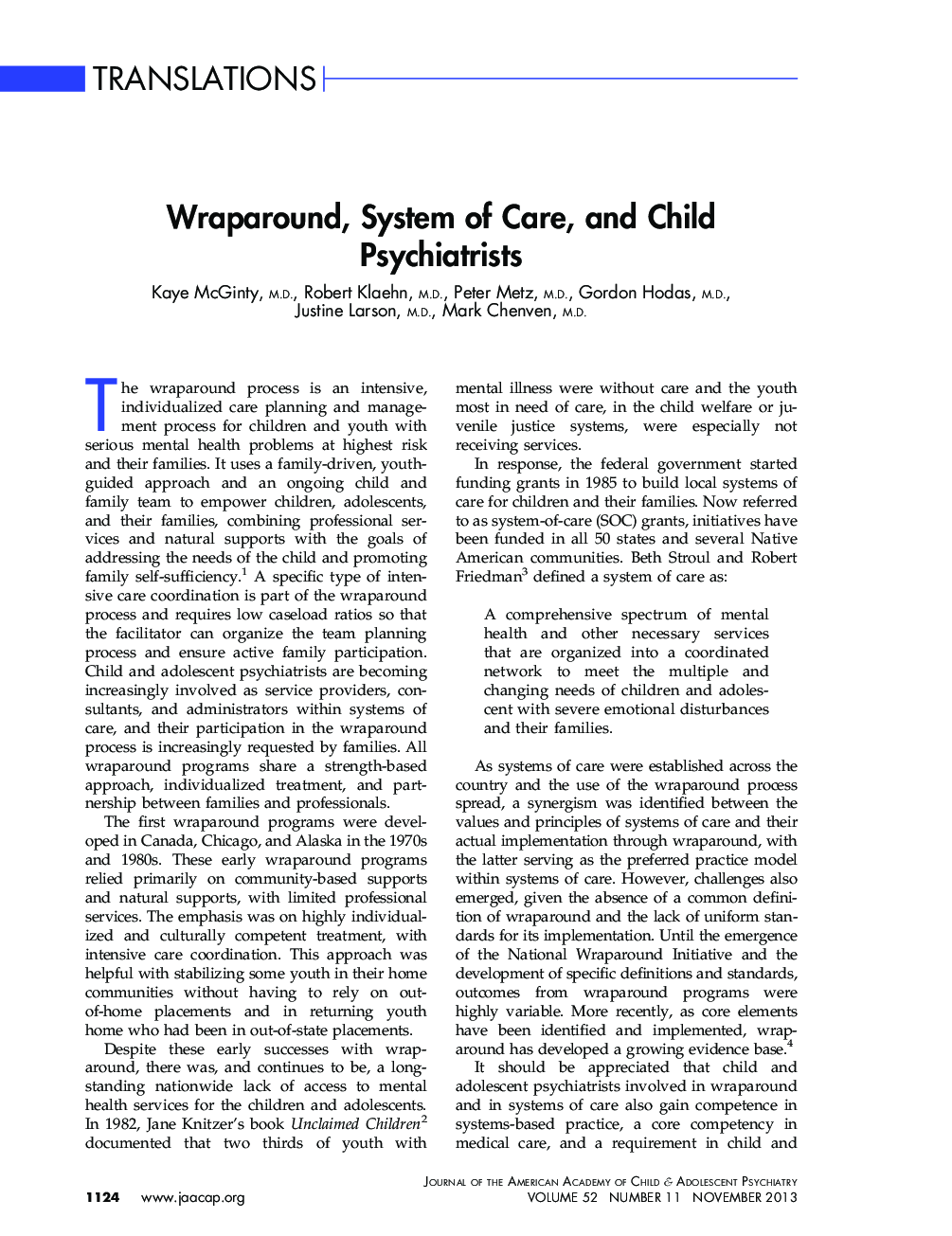 Wraparound, System of Care, and Child Psychiatrists
