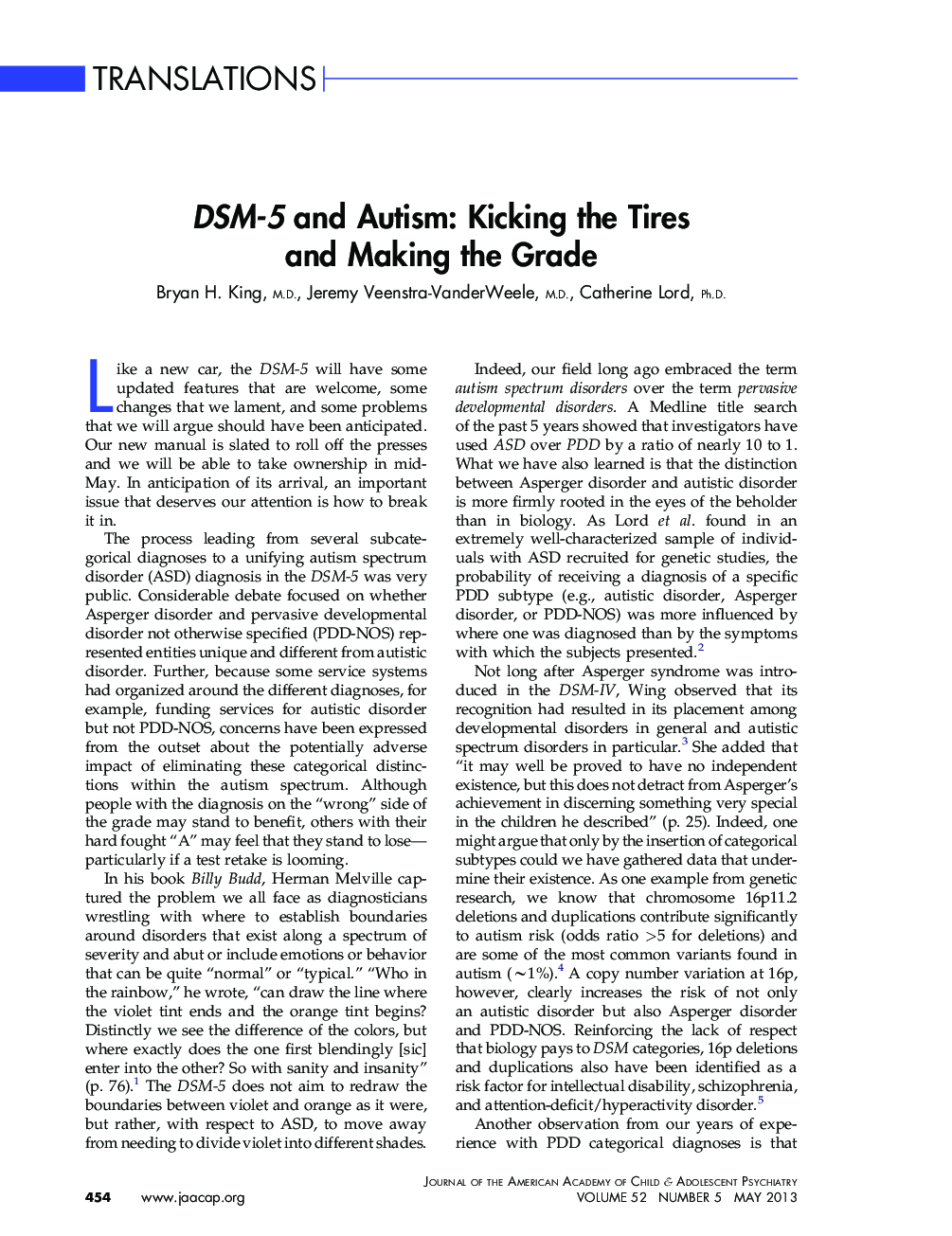 DSM-5 and Autism: Kicking the Tires andÂ Making the Grade