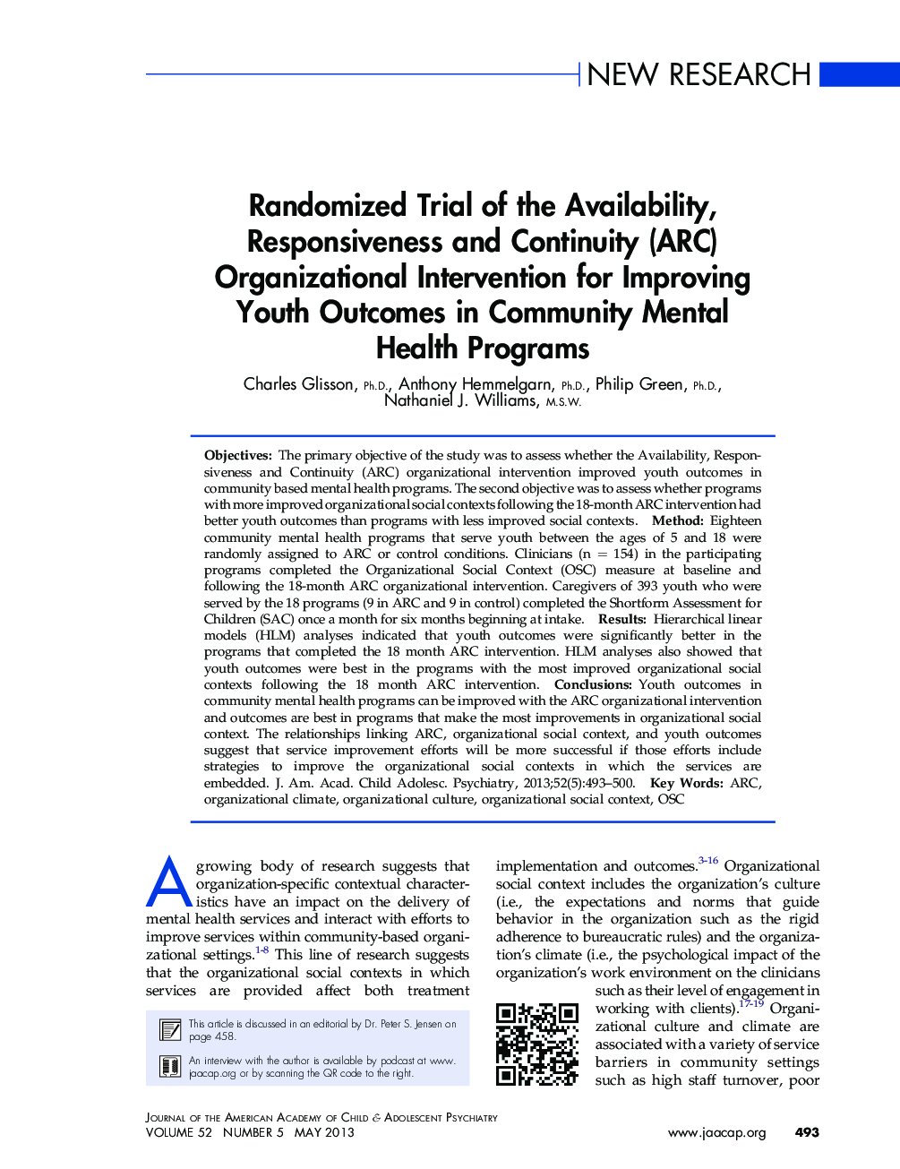 Randomized Trial of the Availability, Responsiveness and Continuity (ARC) Organizational Intervention for Improving Youth Outcomes in Community Mental Health Programs