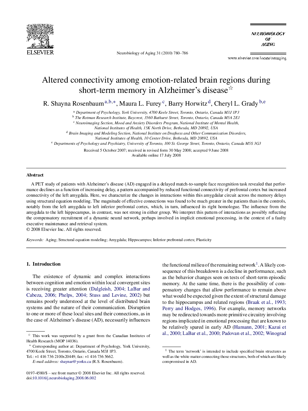 Altered connectivity among emotion-related brain regions during short-term memory in Alzheimer's disease