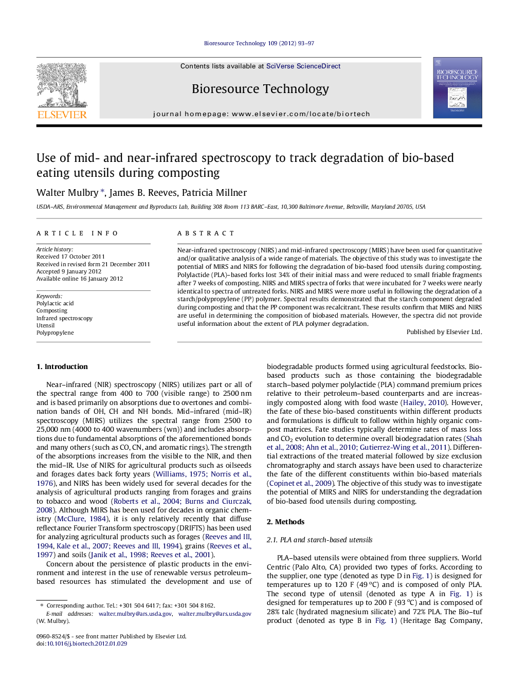 Use of mid- and near-infrared spectroscopy to track degradation of bio-based eating utensils during composting