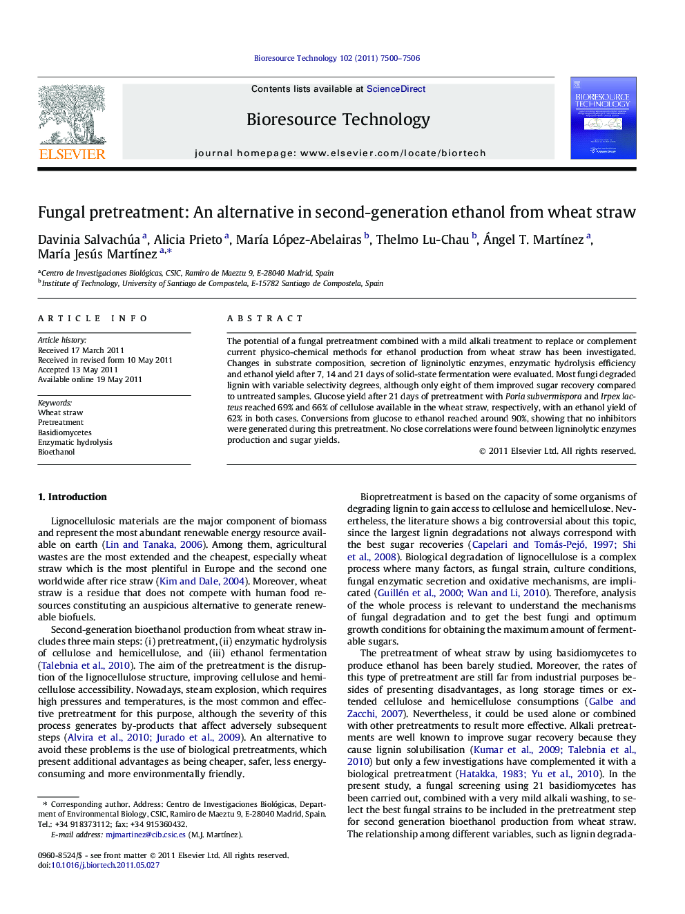 Fungal pretreatment: An alternative in second-generation ethanol from wheat straw