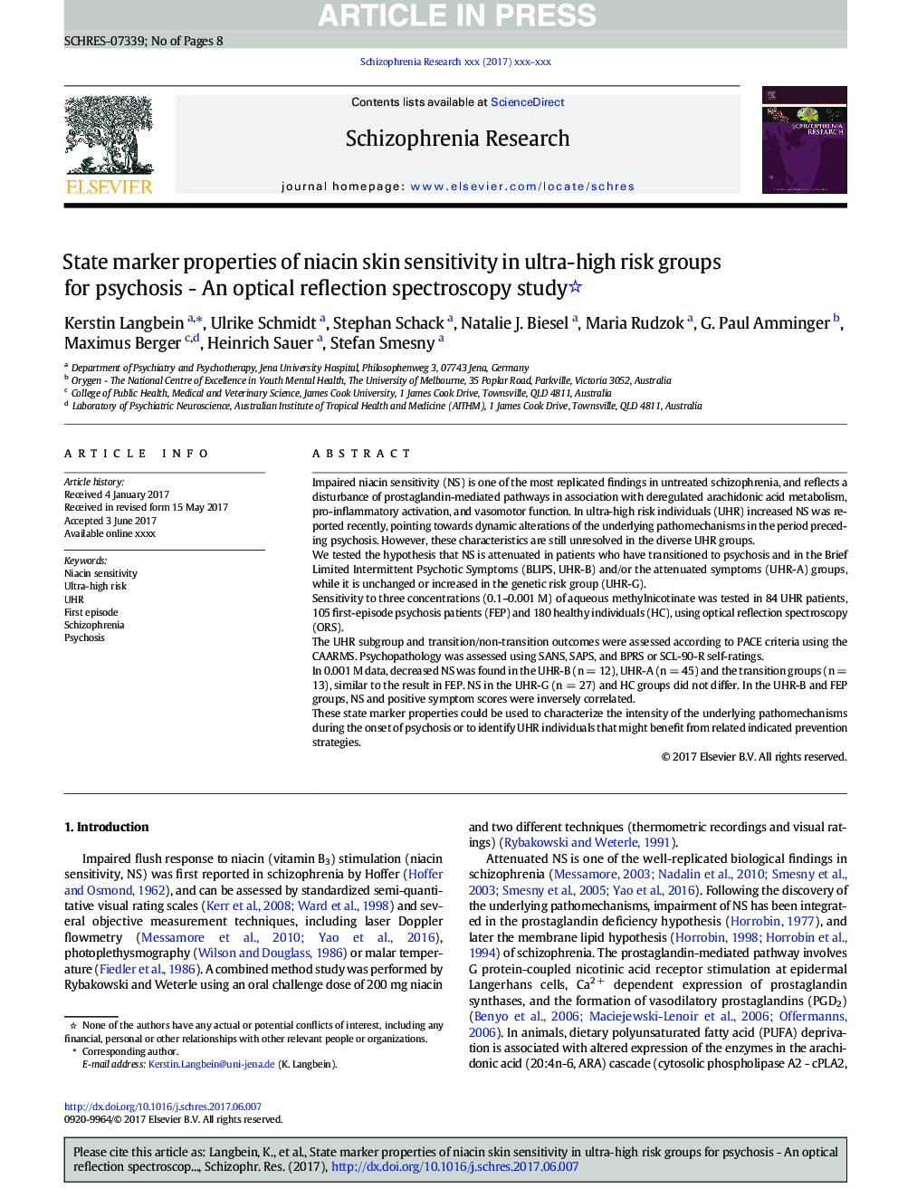 خصوصیات مارکر دولتی حساسیت پوست نیاسین در گروه های پر خطر با روانشناسی - مطالعه طیف سنجی بازتابی نوری 