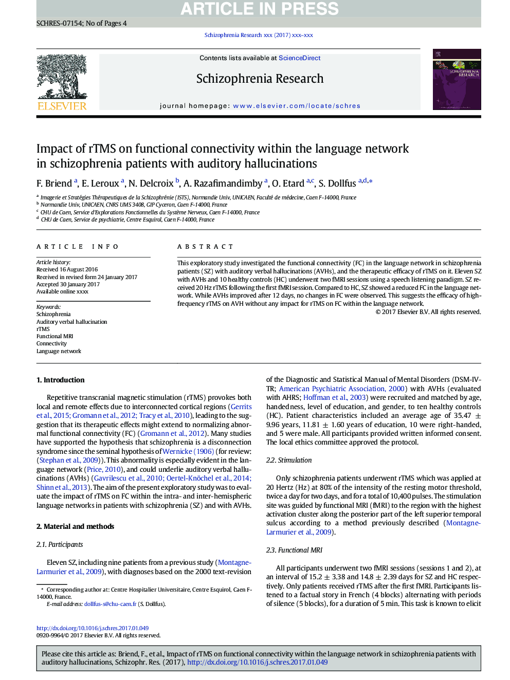 Impact of rTMS on functional connectivity within the language network in schizophrenia patients with auditory hallucinations