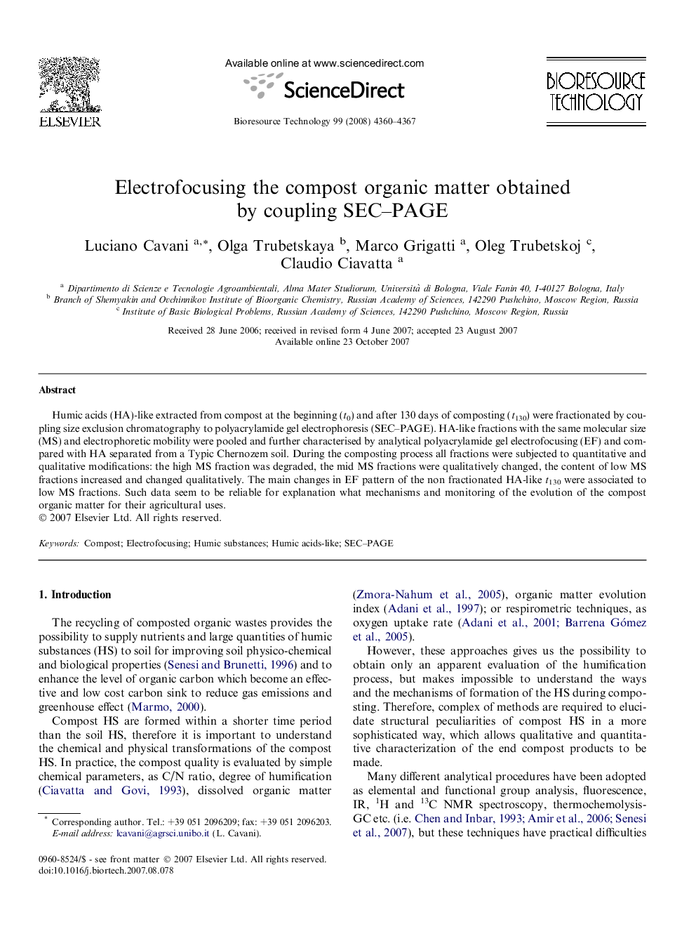 Electrofocusing the compost organic matter obtained by coupling SEC–PAGE