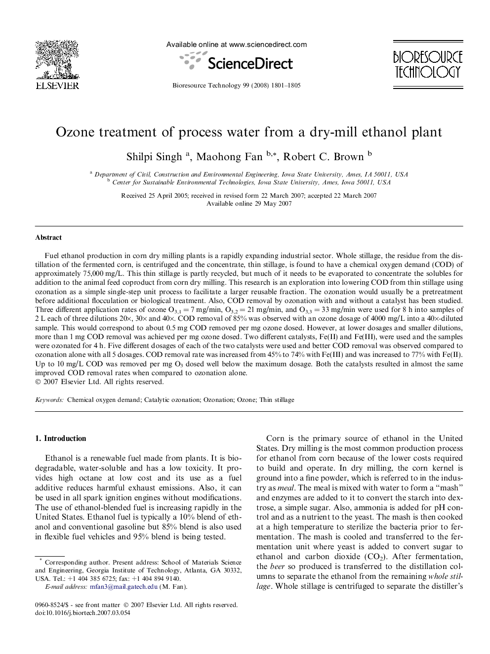 Ozone treatment of process water from a dry-mill ethanol plant