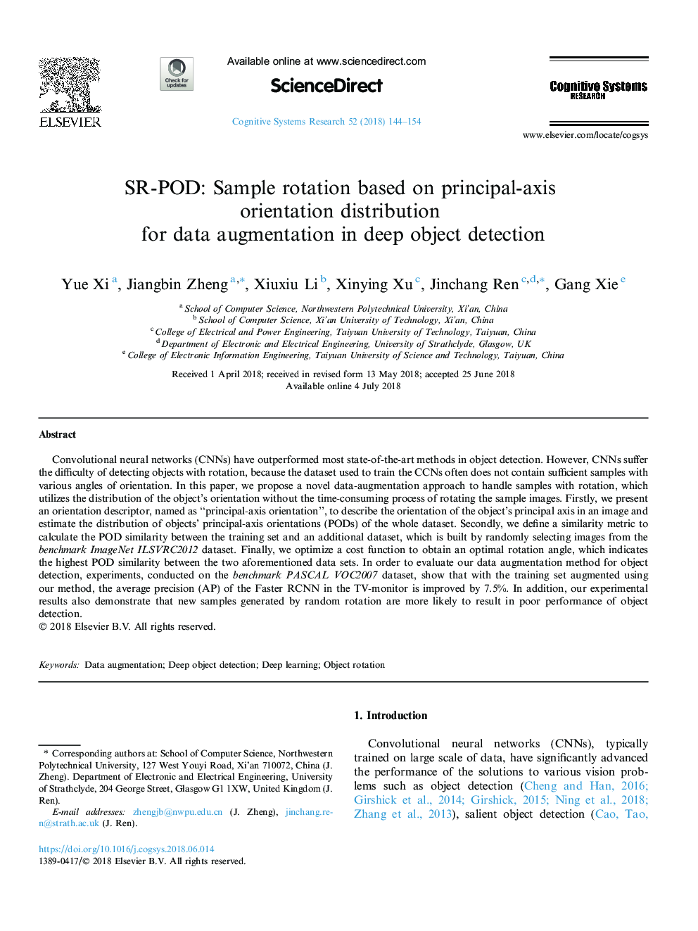 SR-POD: Sample rotation based on principal-axis orientation distribution for data augmentation in deep object detection