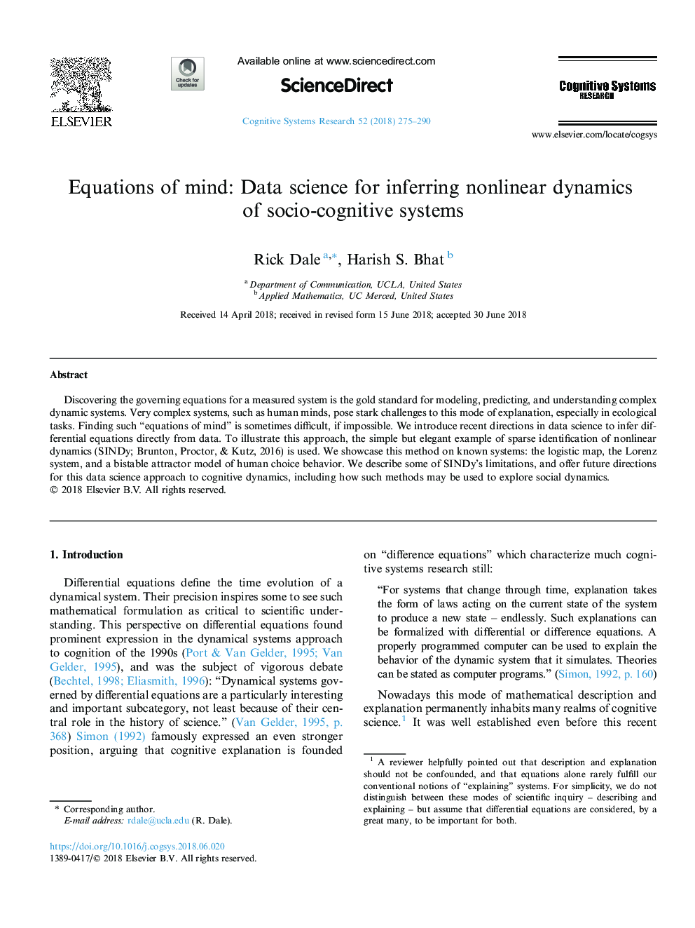 معادلات ذهن: علم داده برای به دست آوردن پویایی غیر خطی سیستم های اجتماعی-شناختی 