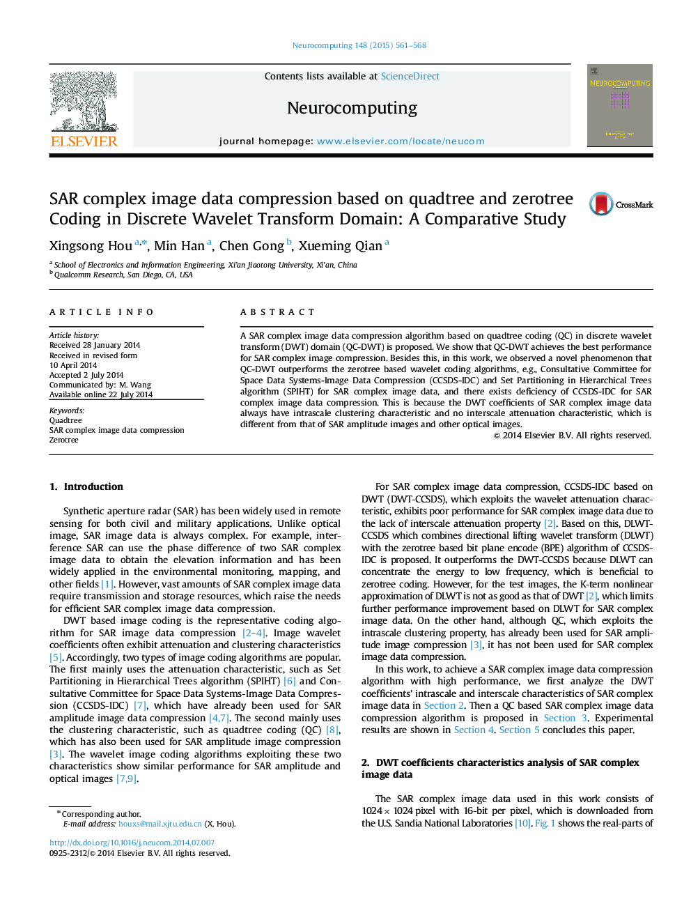 SAR complex image data compression based on quadtree and zerotree Coding in Discrete Wavelet Transform Domain: A Comparative Study