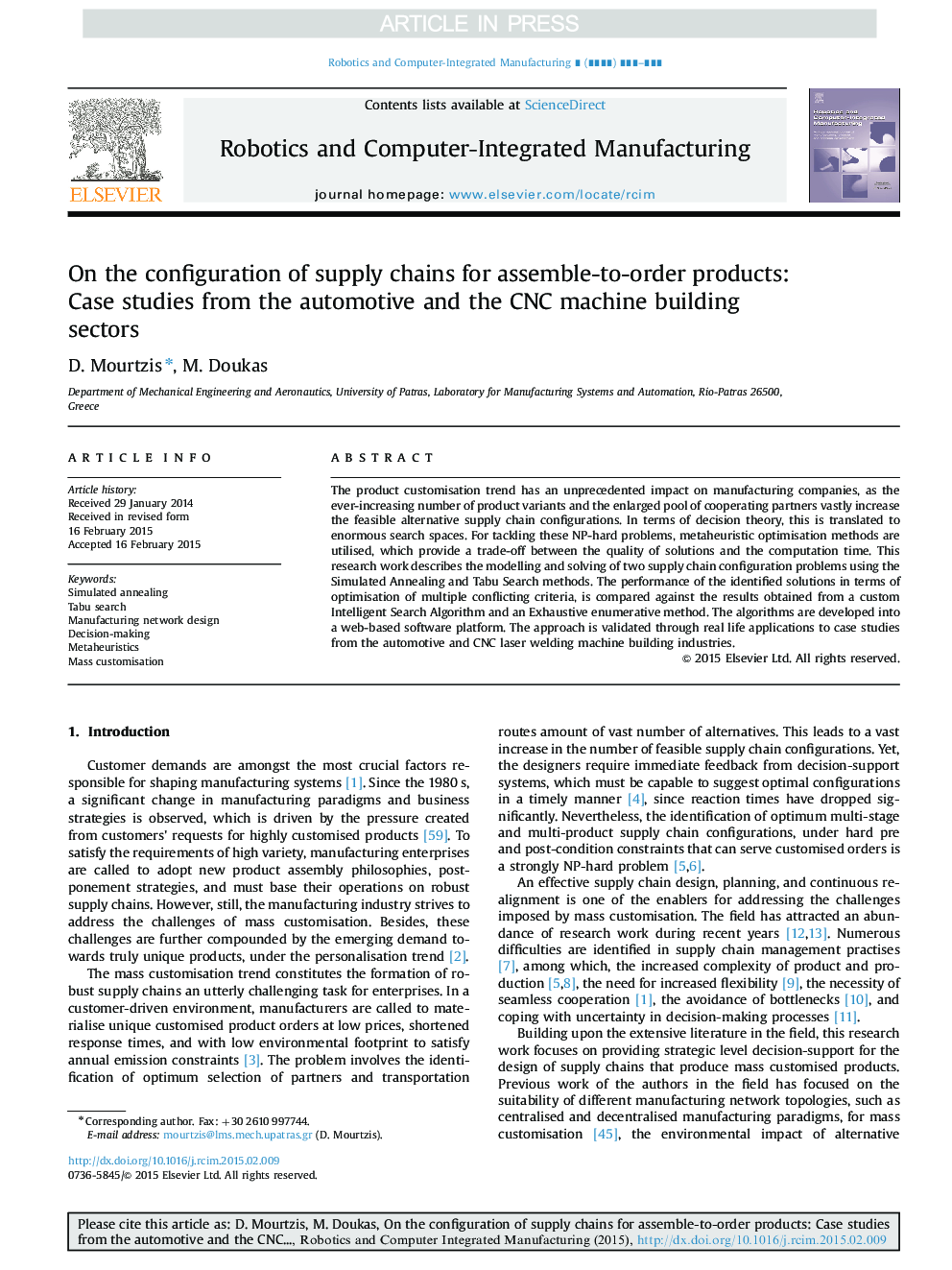 On the configuration of supply chains for assemble-to-order products: Case studies from the automotive and the CNC machine building sectors
