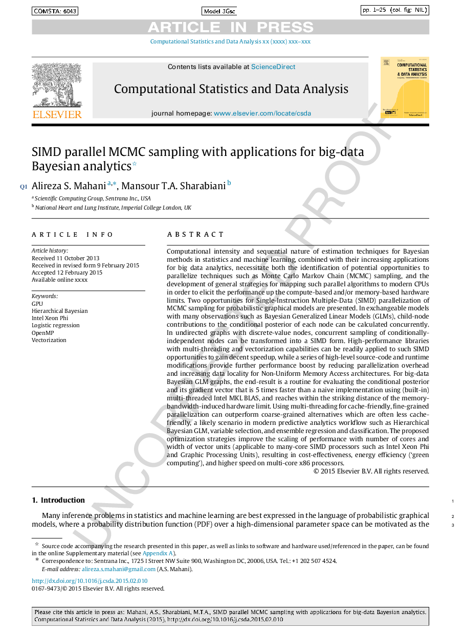 SIMD parallel MCMC sampling with applications for big-data Bayesian analytics