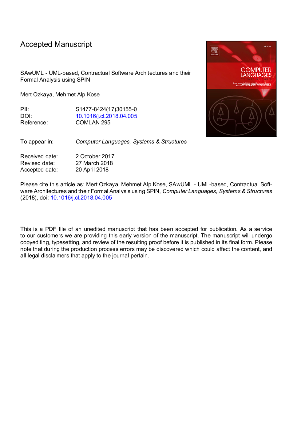 SAwUML - UML-based, contractual software architectures and their formal analysis using SPIN