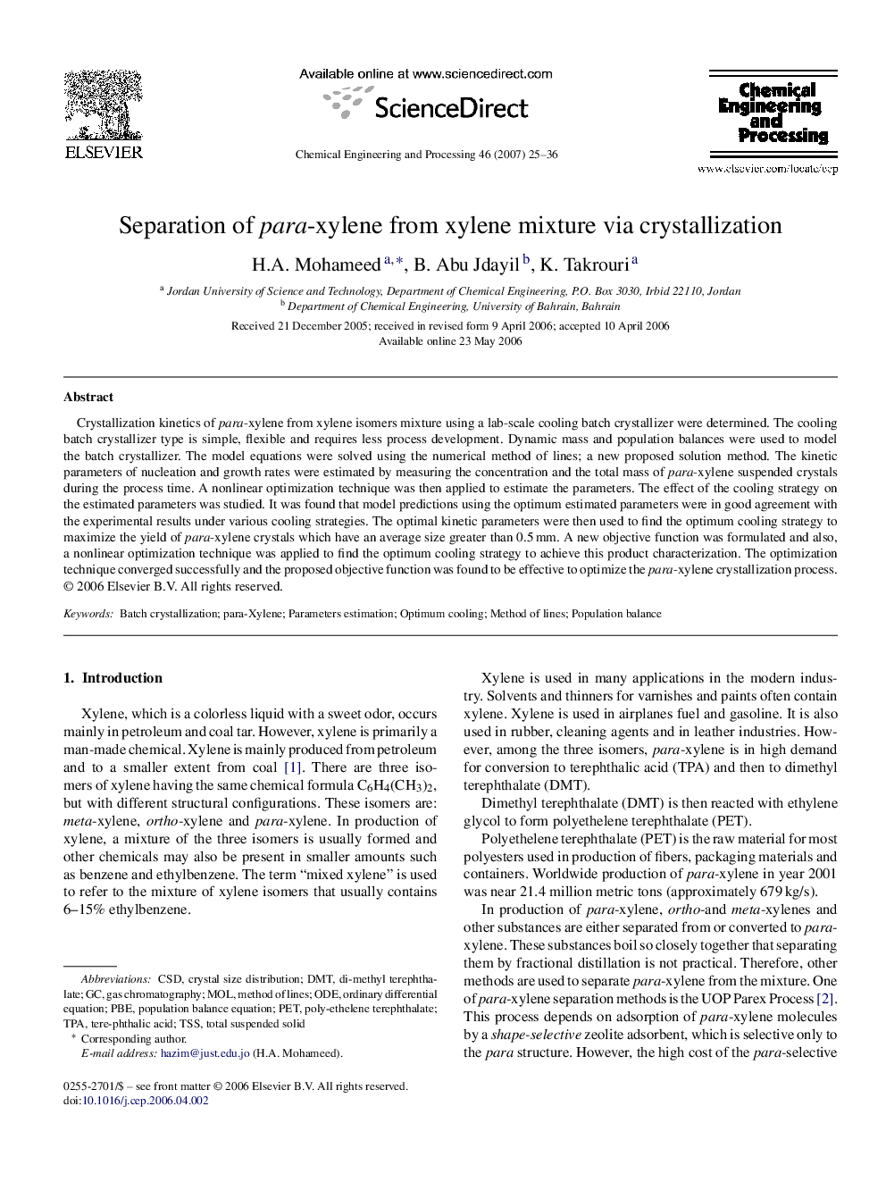 Separation of para-xylene from xylene mixture via crystallization