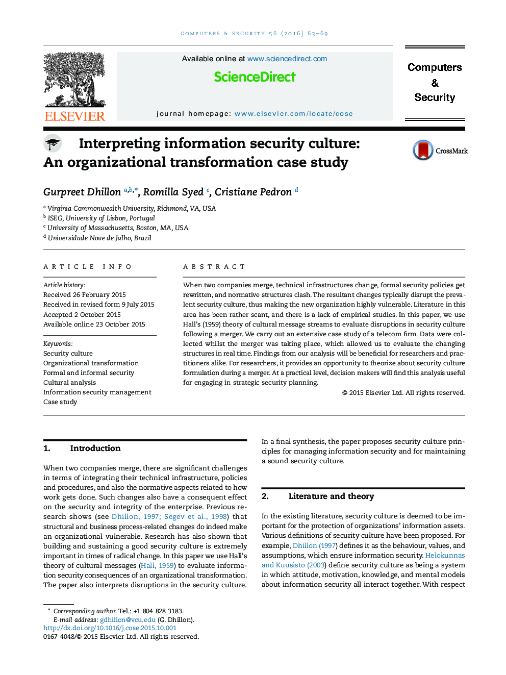 تفسیر فرهنگ امنیت اطلاعات: مطالعه موردی تحول سازمانی 