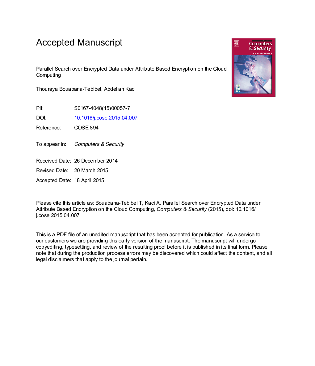 Parallel search over encrypted data under attribute based encryption on the Cloud Computing