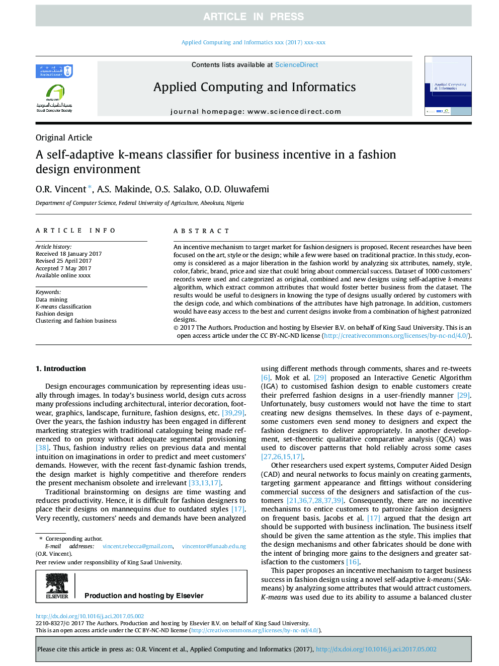 A self-adaptive k-means classifier for business incentive in a fashion design environment
