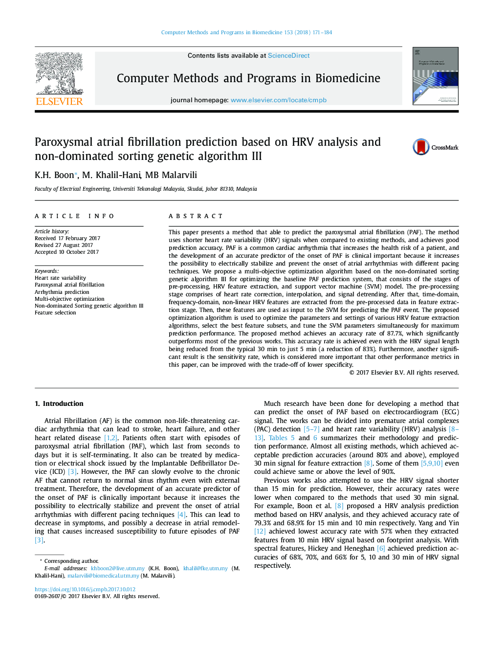 Paroxysmal atrial fibrillation prediction based on HRV analysis and non-dominated sorting genetic algorithm III