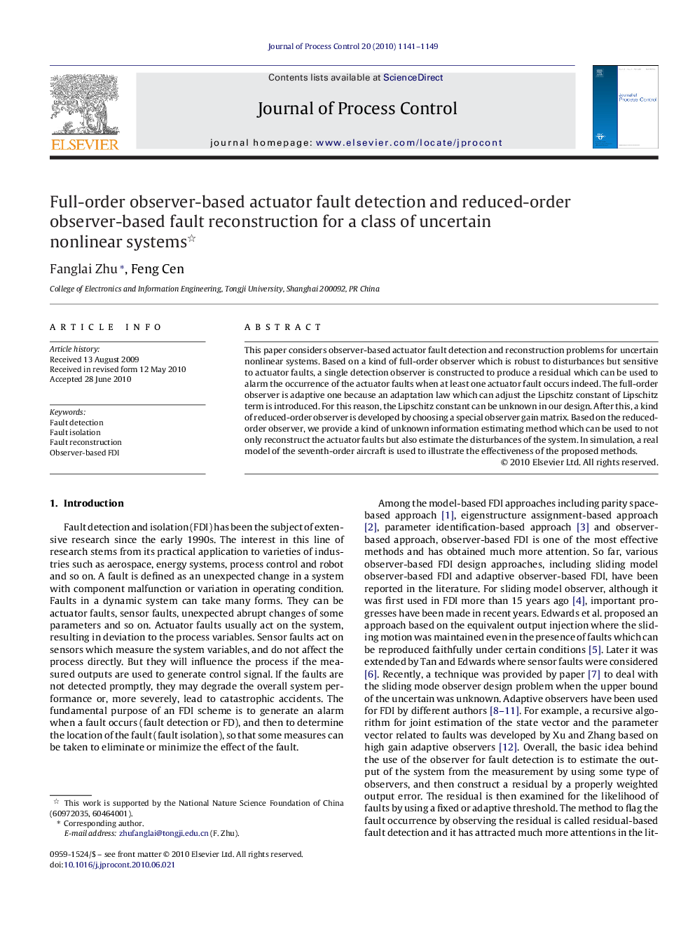 Full-order observer-based actuator fault detection and reduced-order observer-based fault reconstruction for a class of uncertain nonlinear systems 