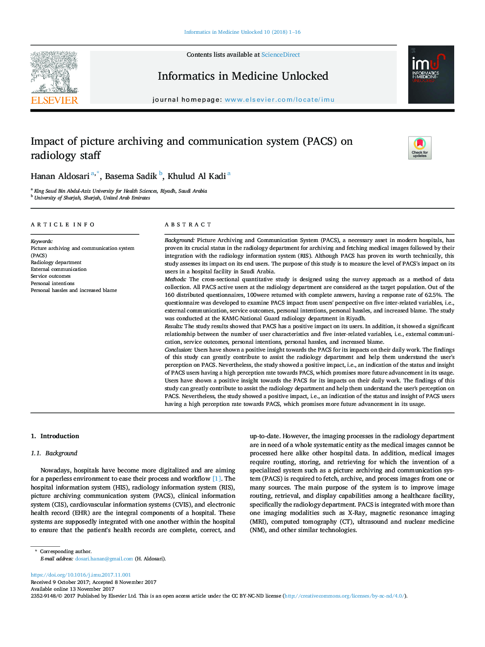 Impact of picture archiving and communication system (PACS) on radiology staff