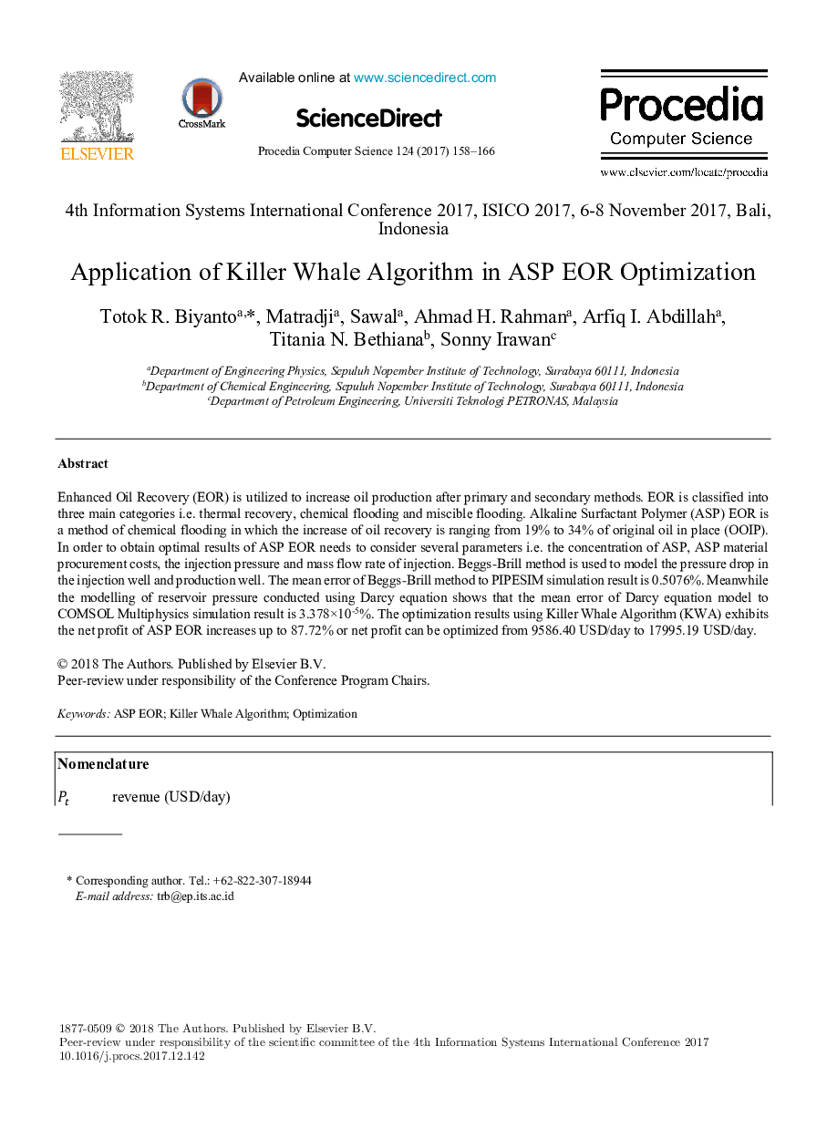 Application of Killer Whale Algorithm in ASP EOR Optimization