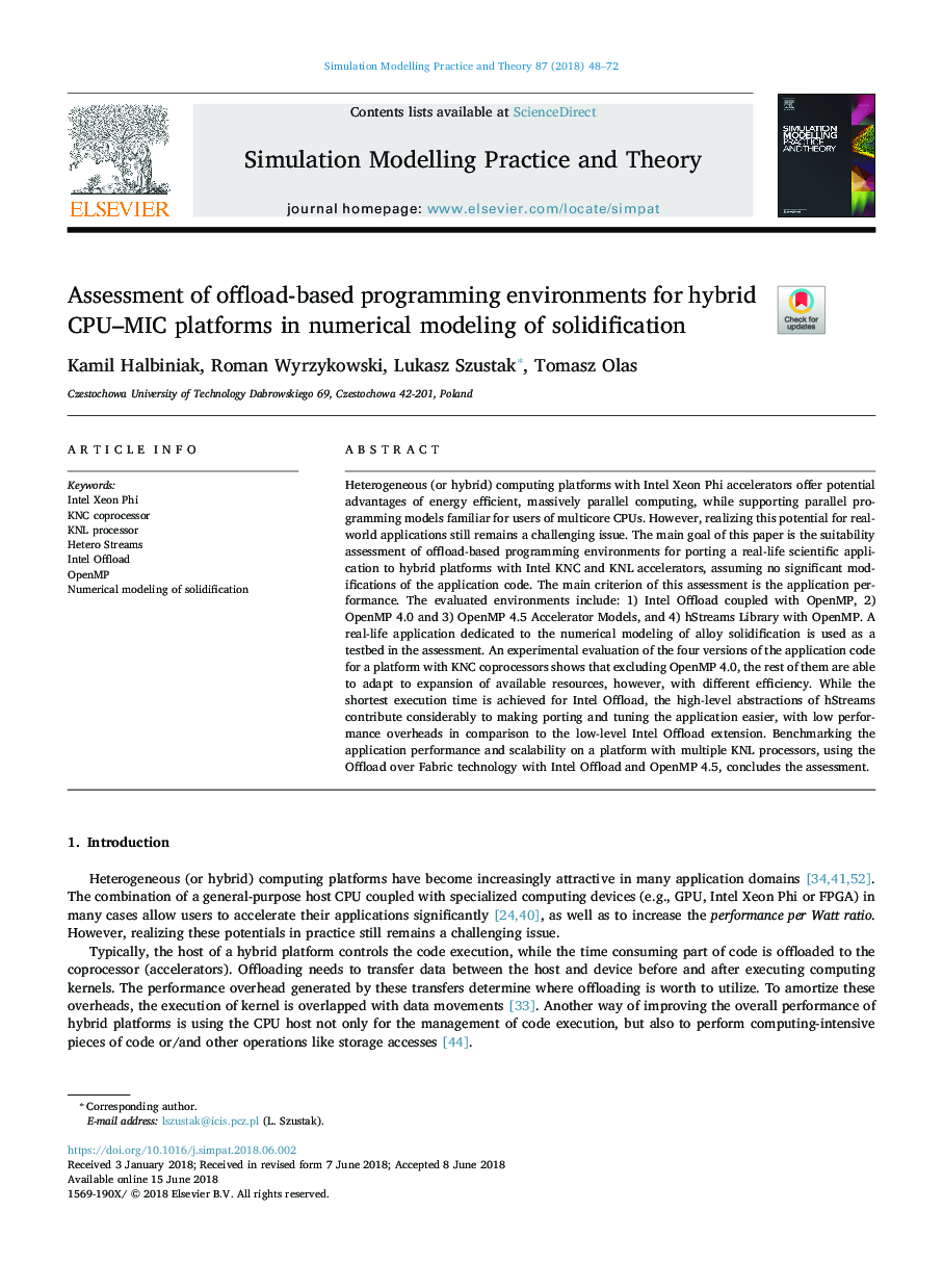Assessment of offload-based programming environments for hybrid CPU-MIC platforms in numerical modeling of solidification