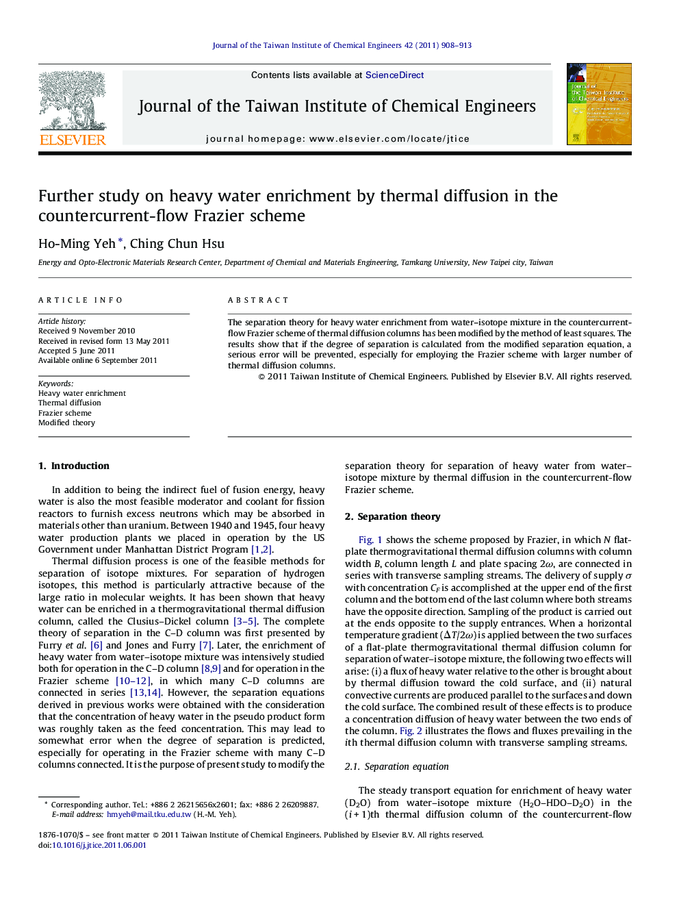 Further study on heavy water enrichment by thermal diffusion in the countercurrent-flow Frazier scheme