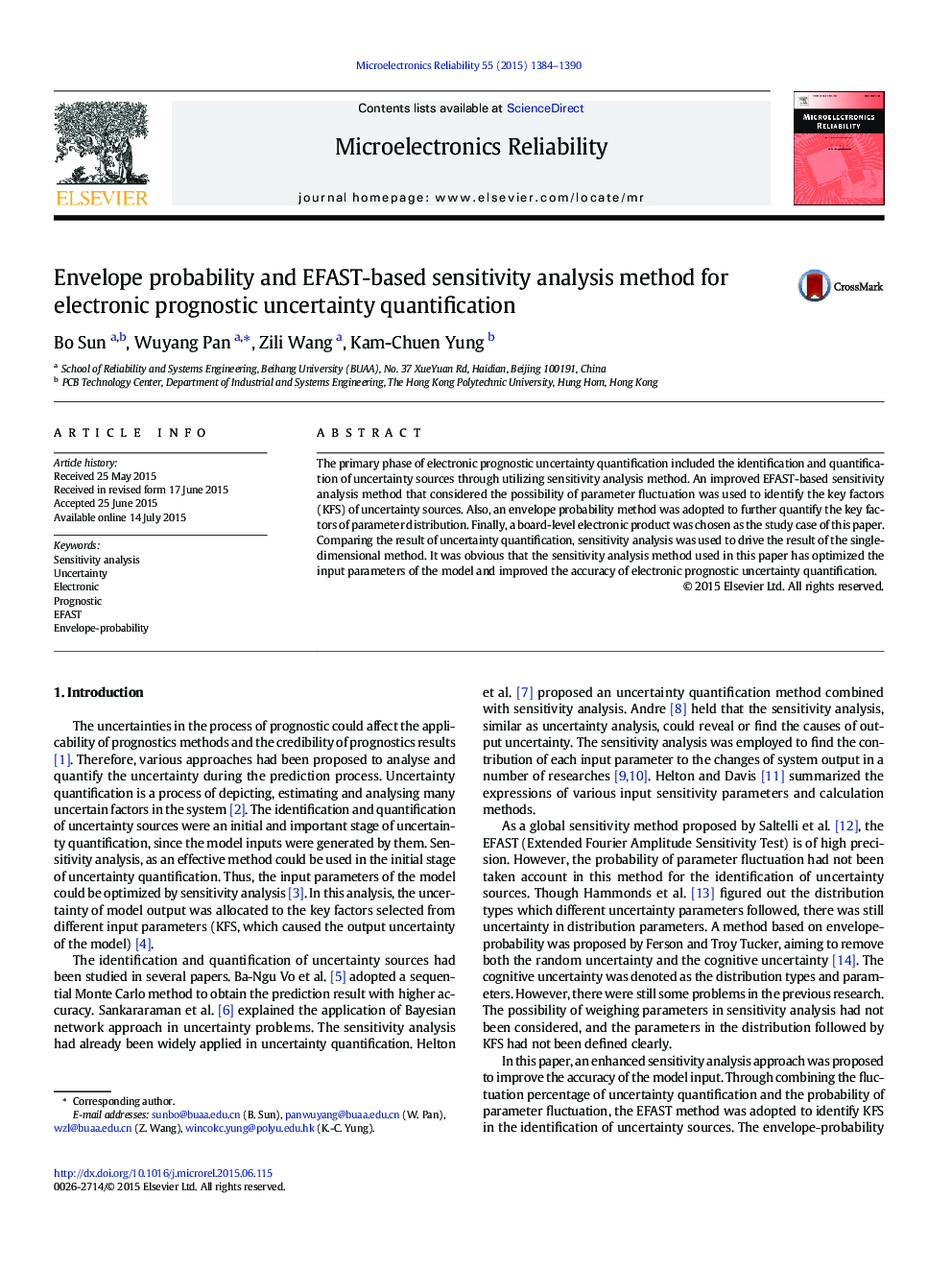 Envelope probability and EFAST-based sensitivity analysis method for electronic prognostic uncertainty quantification