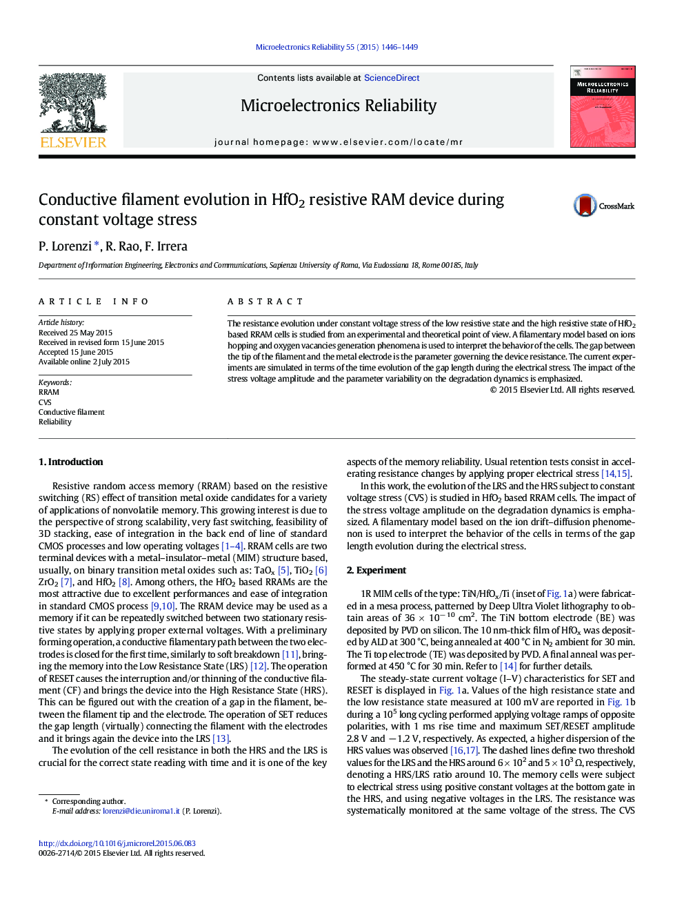 Conductive filament evolution in HfO2 resistive RAM device during constant voltage stress