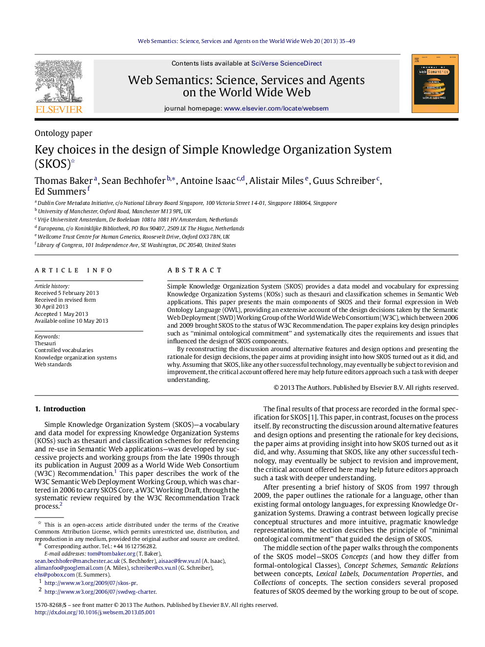 Key choices in the design of Simple Knowledge Organization System (SKOS)