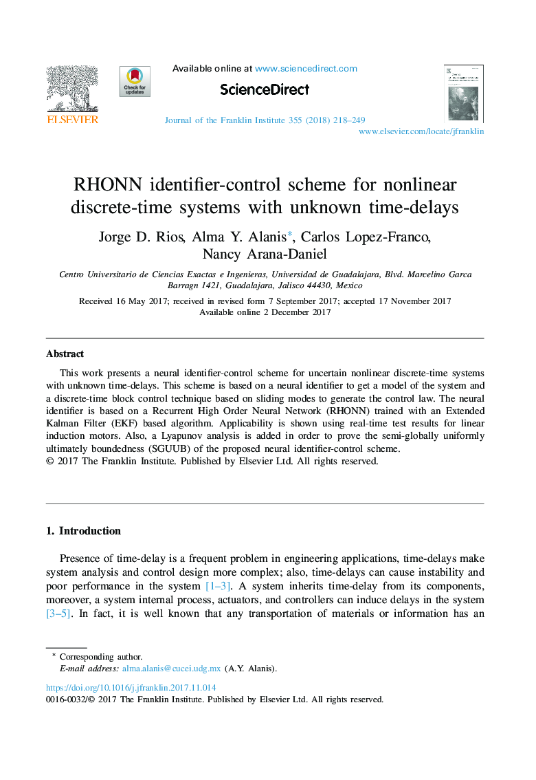 RHONN identifier-control scheme for nonlinear discrete-time systems with unknown time-delays