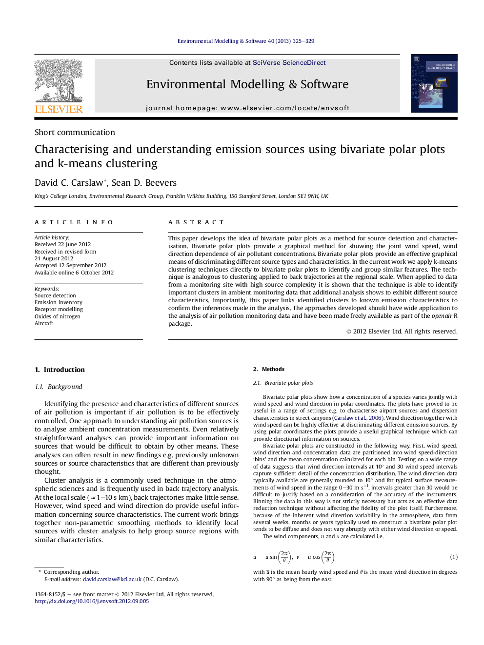 Characterising and understanding emission sources using bivariate polar plots and k-means clustering