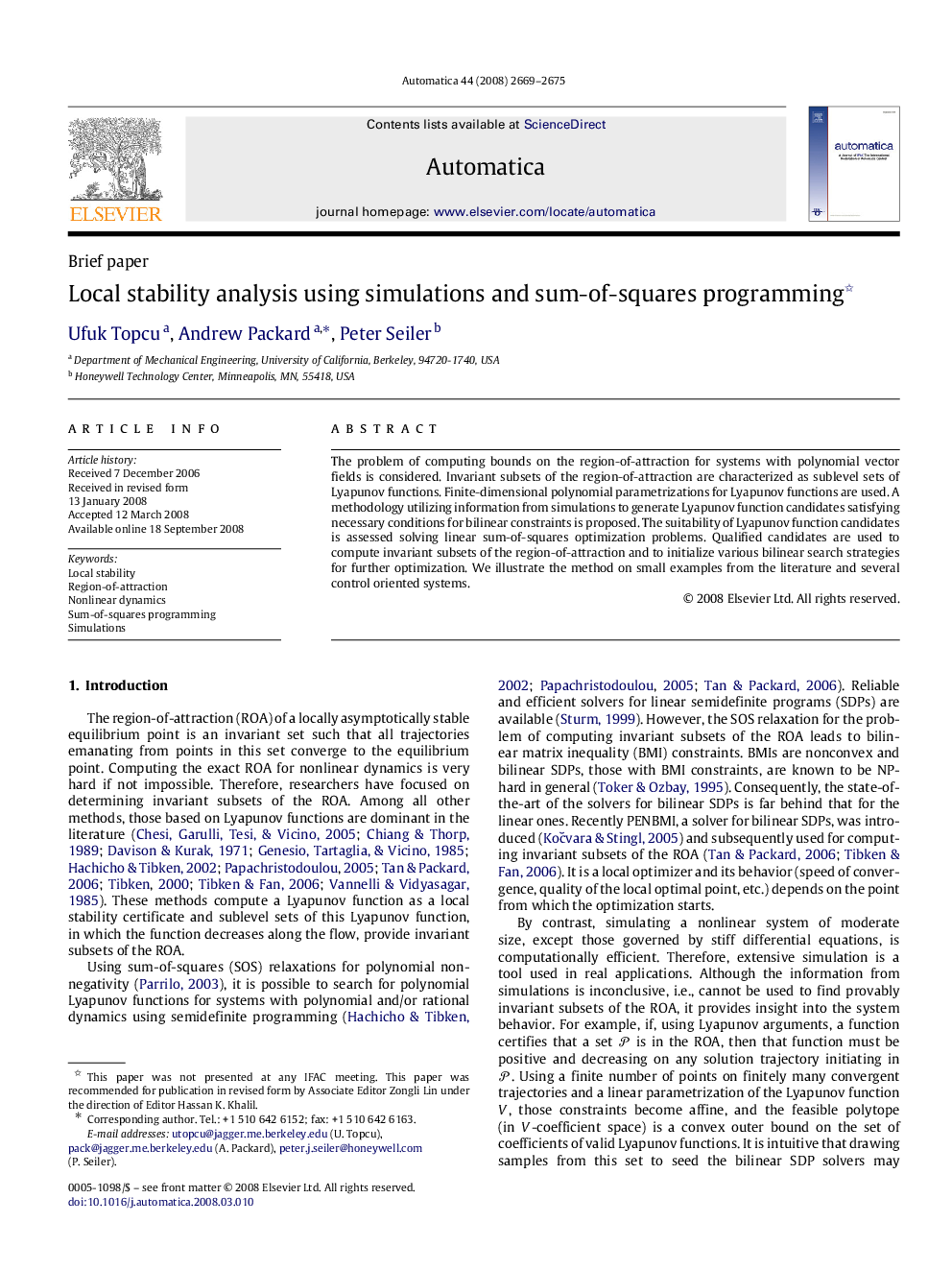 Local stability analysis using simulations and sum-of-squares programming 