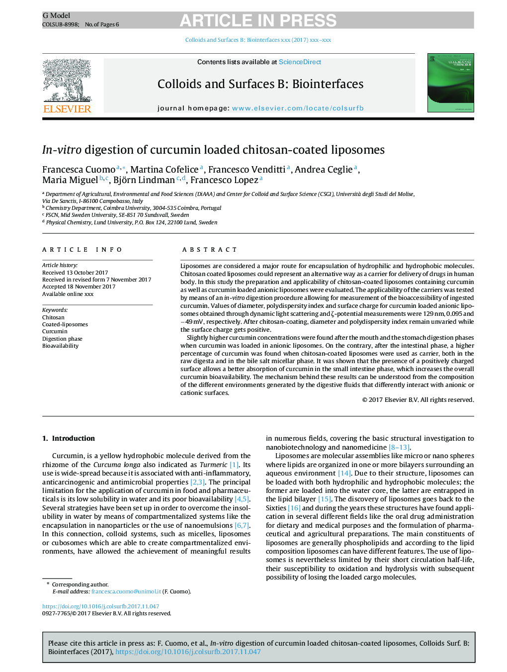 In-vitro digestion of curcumin loaded chitosan-coated liposomes