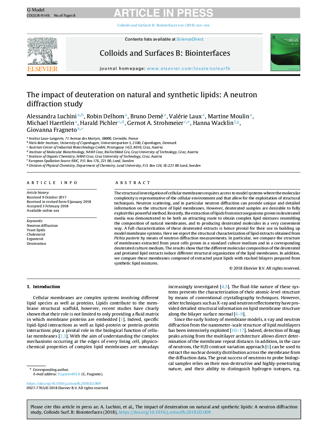 تأثیر آلودگی بر لیپید های طبیعی و مصنوعی: مطالعه پراش نوترونی 