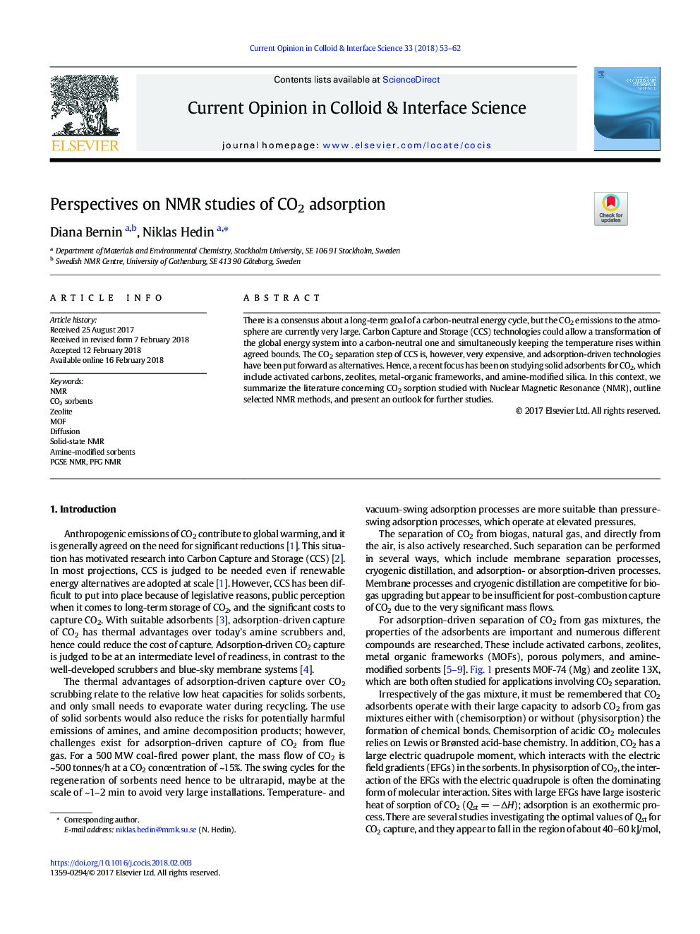 Perspectives on NMR studies of CO2 adsorption