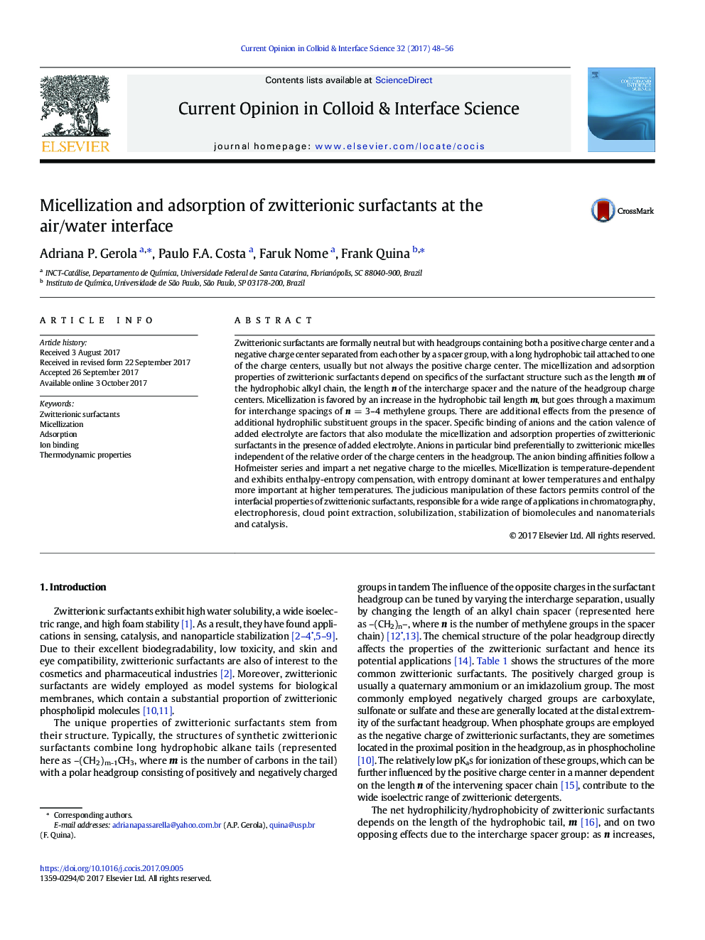 Micellization and adsorption of zwitterionic surfactants at the air/water interface