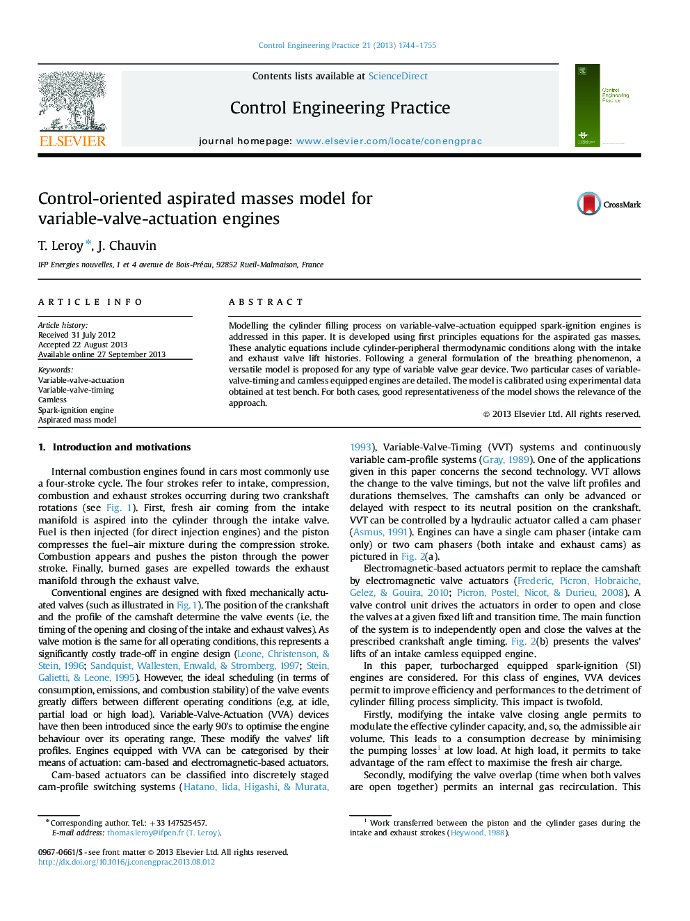 Control-oriented aspirated masses model for variable-valve-actuation engines