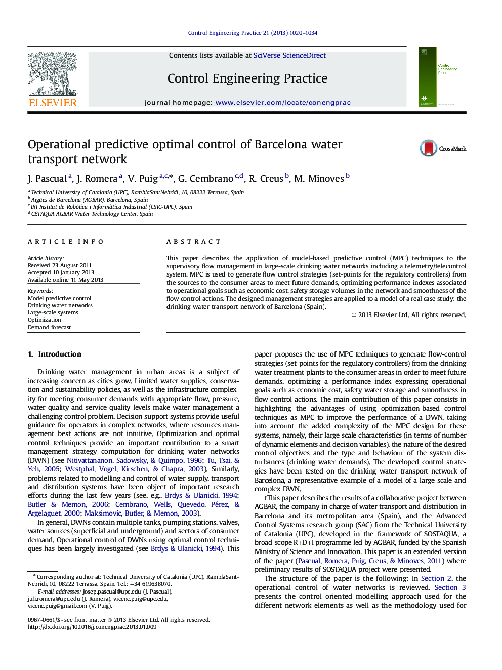 Operational predictive optimal control of Barcelona water transport network
