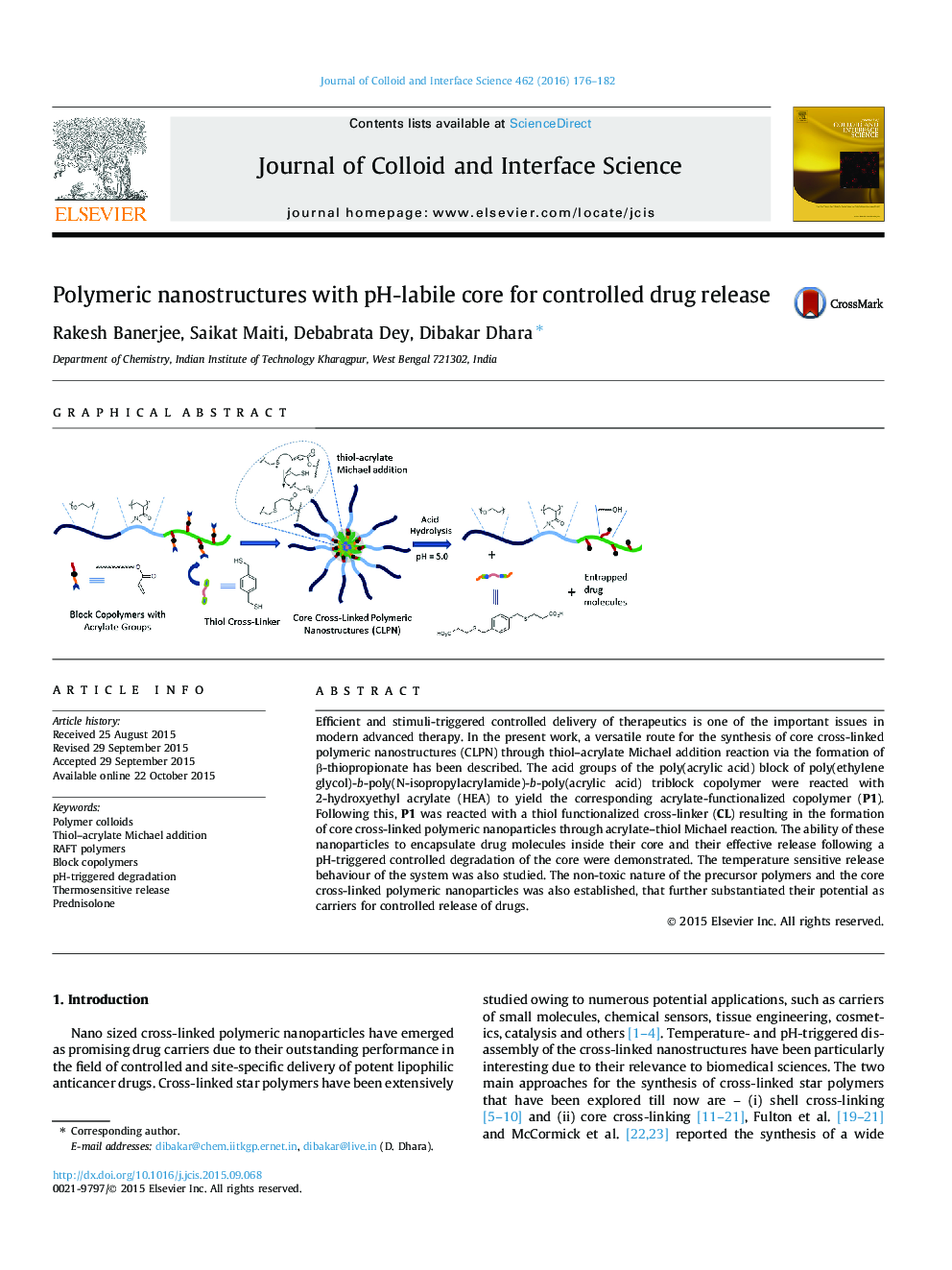 Polymeric nanostructures with pH-labile core for controlled drug release