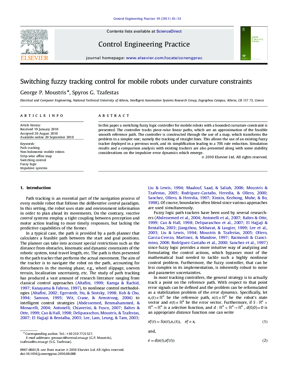 Switching fuzzy tracking control for mobile robots under curvature constraints