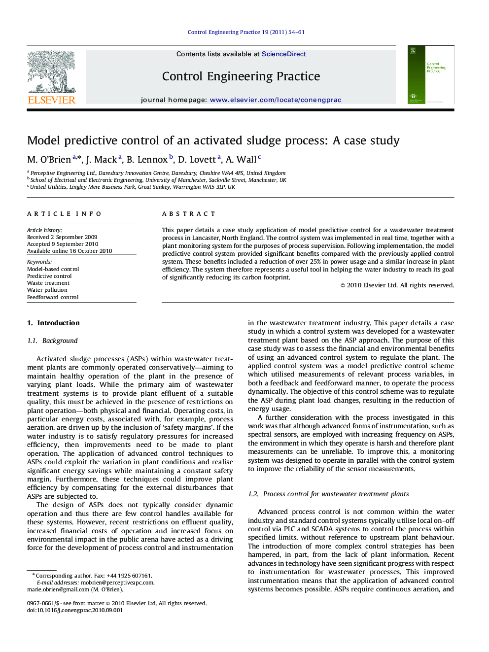 Model predictive control of an activated sludge process: A case study