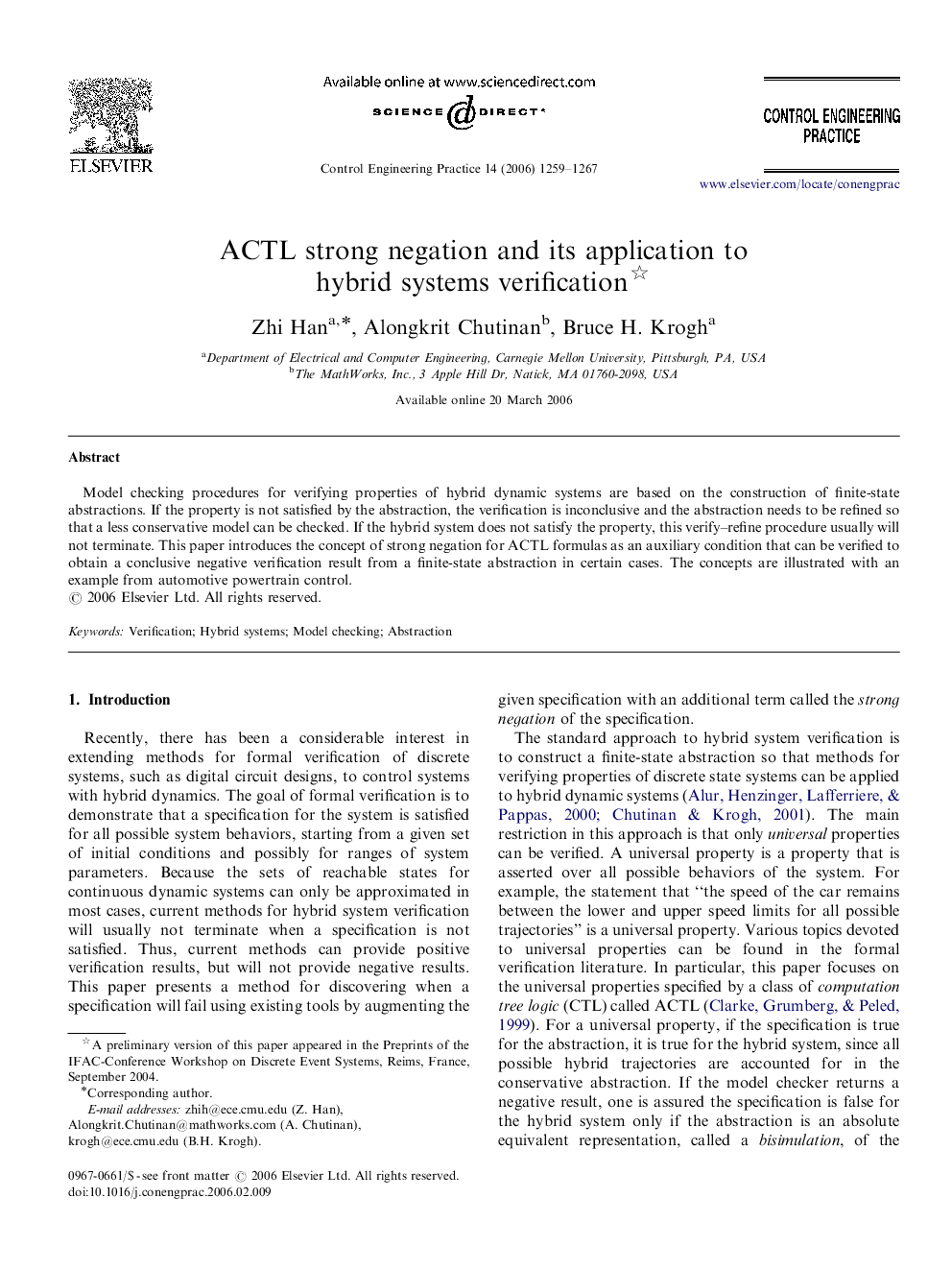 ACTL strong negation and its application to hybrid systems verification 