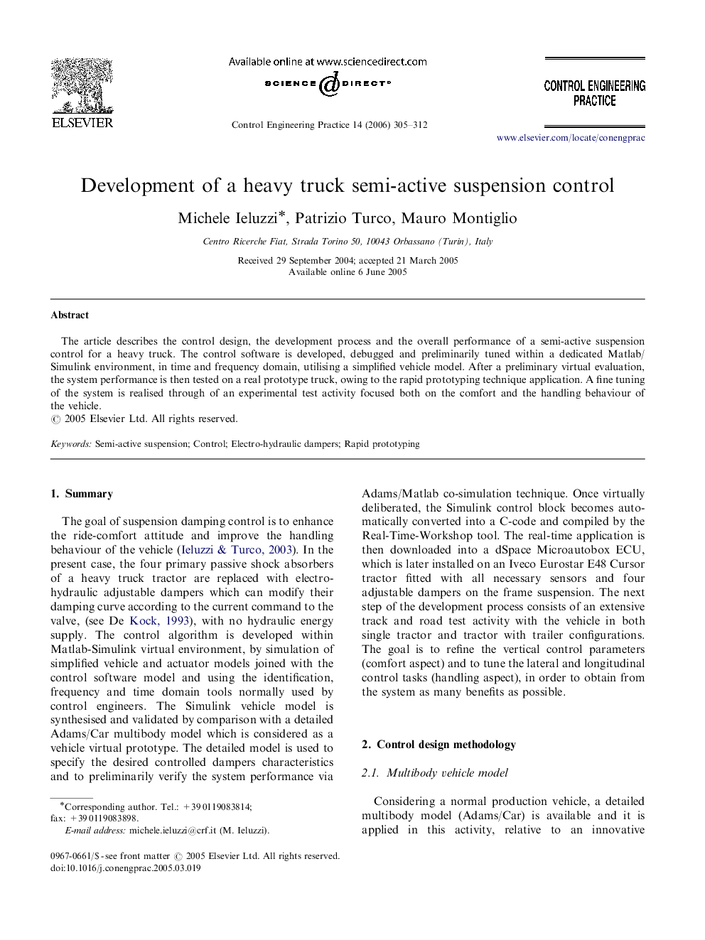 Development of a heavy truck semi-active suspension control