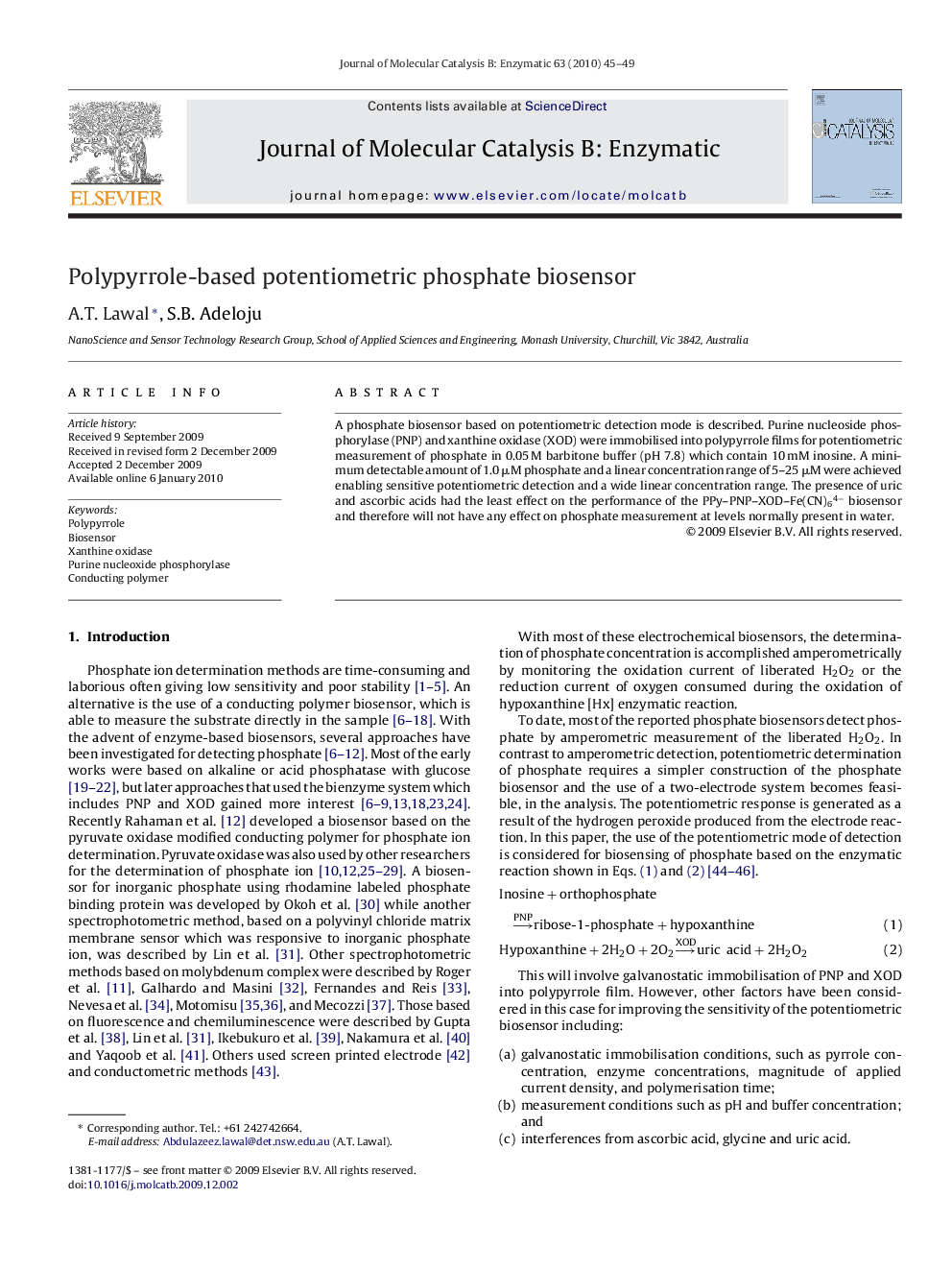 Polypyrrole-based potentiometric phosphate biosensor