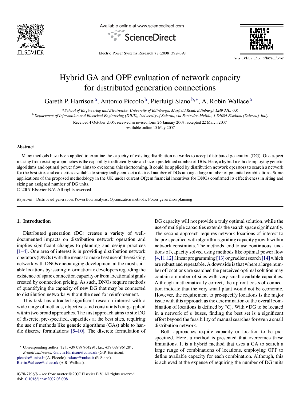 Hybrid GA and OPF evaluation of network capacity for distributed generation connections