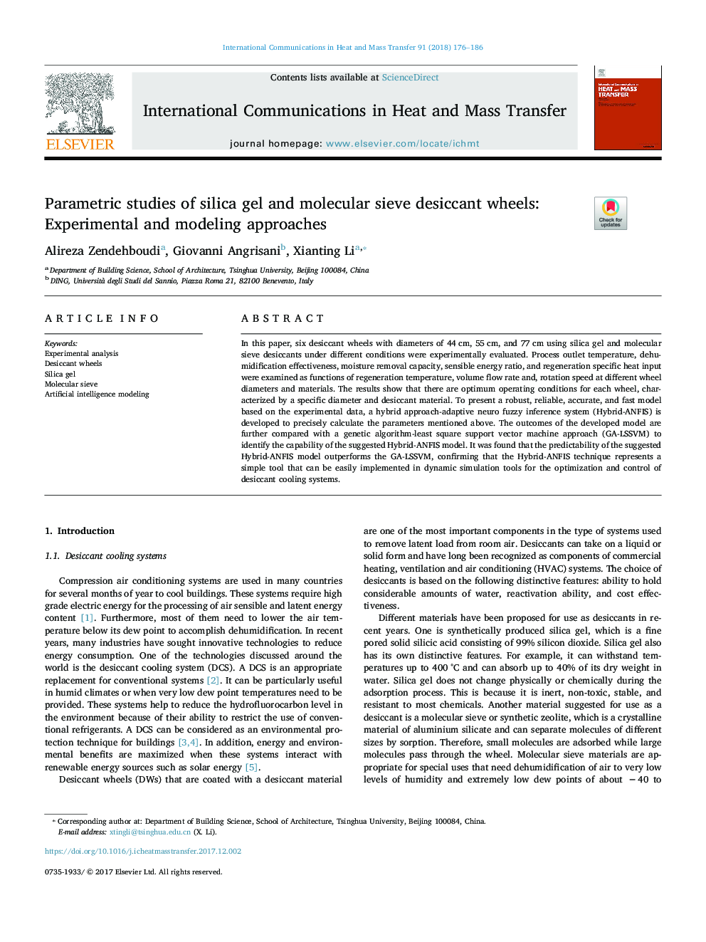 مطالعات پارامتریک از سیلیکاژل و چرخ های غربال مولکولی غربال: روش های تجربی و مدل سازی 