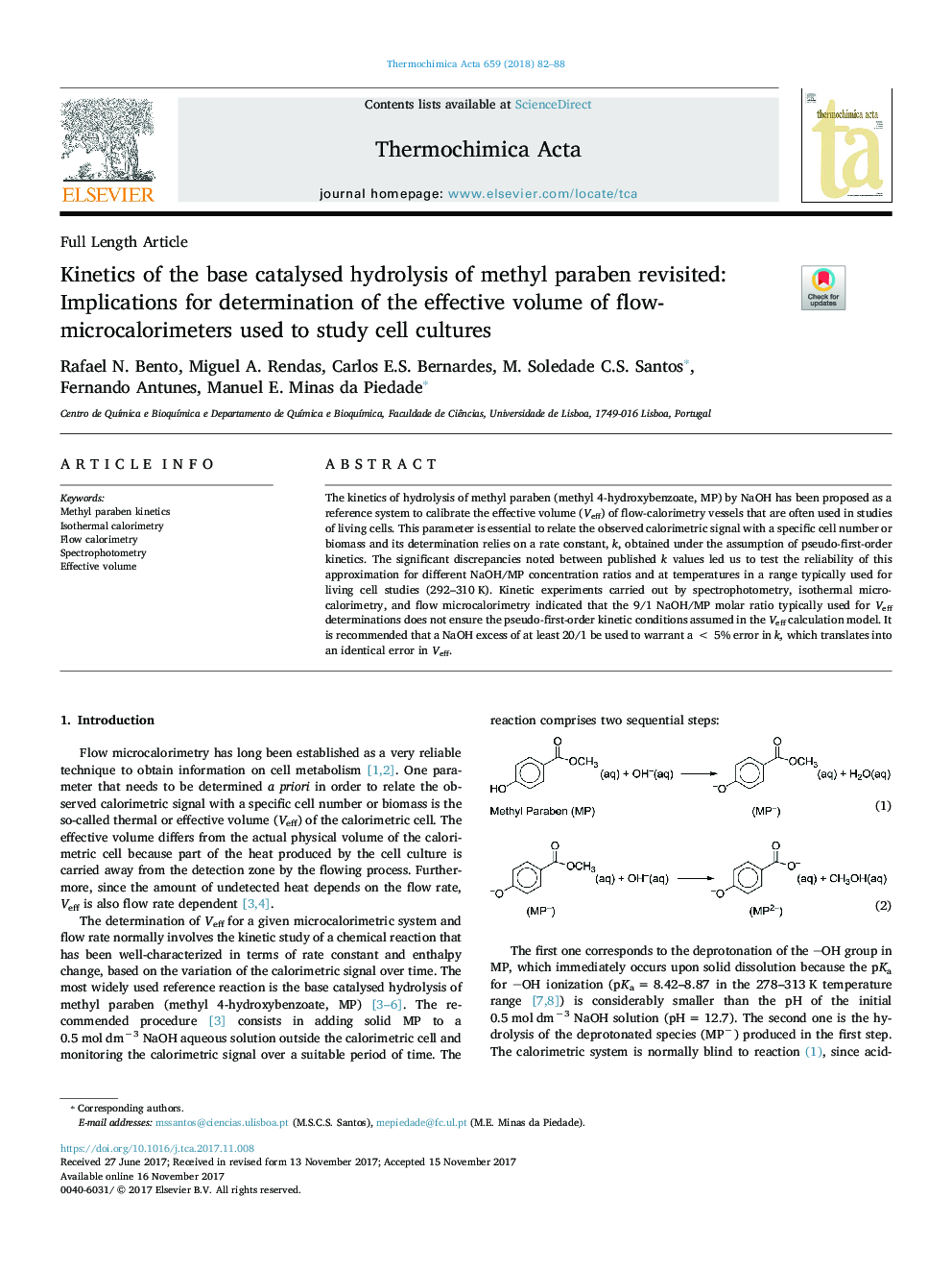 سینتیک هیدرولیز کاتالیزور پایه متیل پارابن بازبینی شده: تاثیرات برای تعیین حجم موثر جریان میکروکالریمترهای مورد استفاده برای مطالعه سلول های کشت 